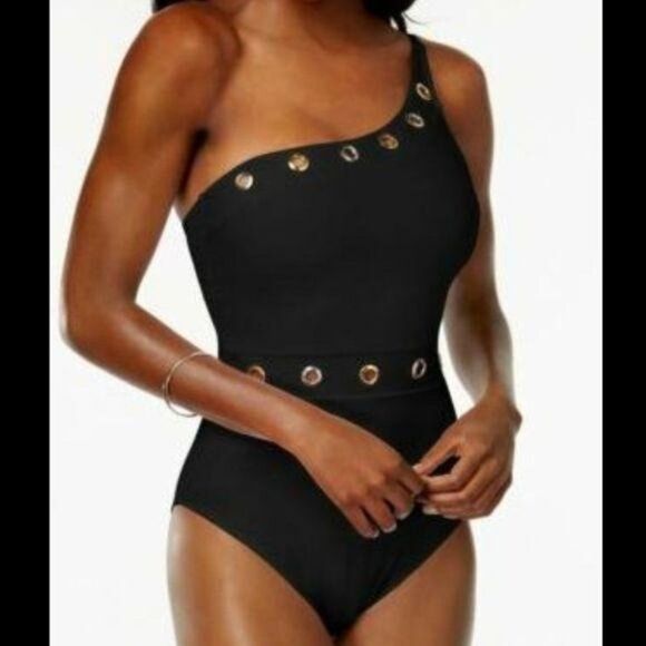 NWT Bleu Rod Beattie Hole In One Grommet One Shoulder One-Piece Swimsuit Black - Picture 1 of 11